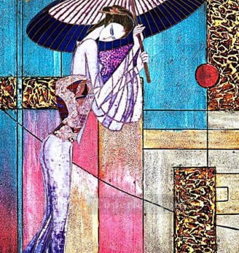  Original Art - walking Chinese girl original decorated